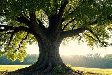 A sturdy oak tree symbolizing stability and wealth preservation.